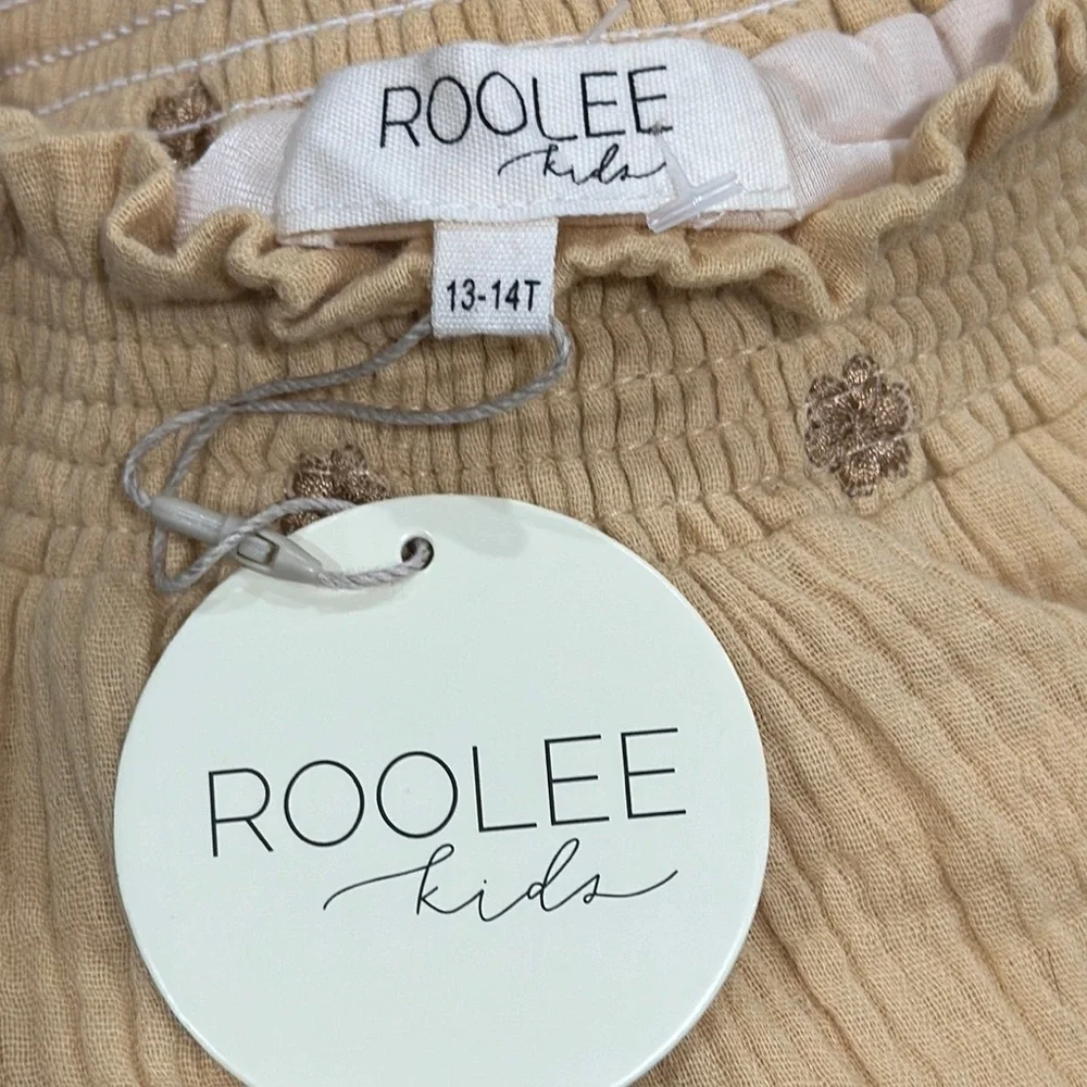Roolee Tan and Orange Smocked Sundress with Mock Neck. # 2